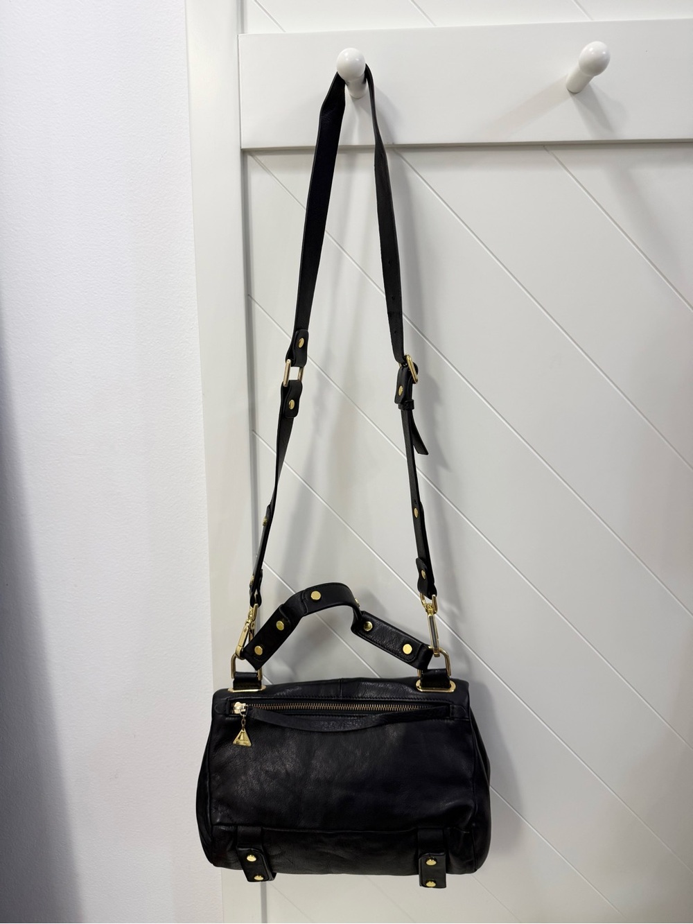 Golden Lane London Black Leather Soave Duo Convertible Shoulder Bag - Picture 3 of 13